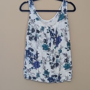 LOFT Blue and Green Floral Tank Top